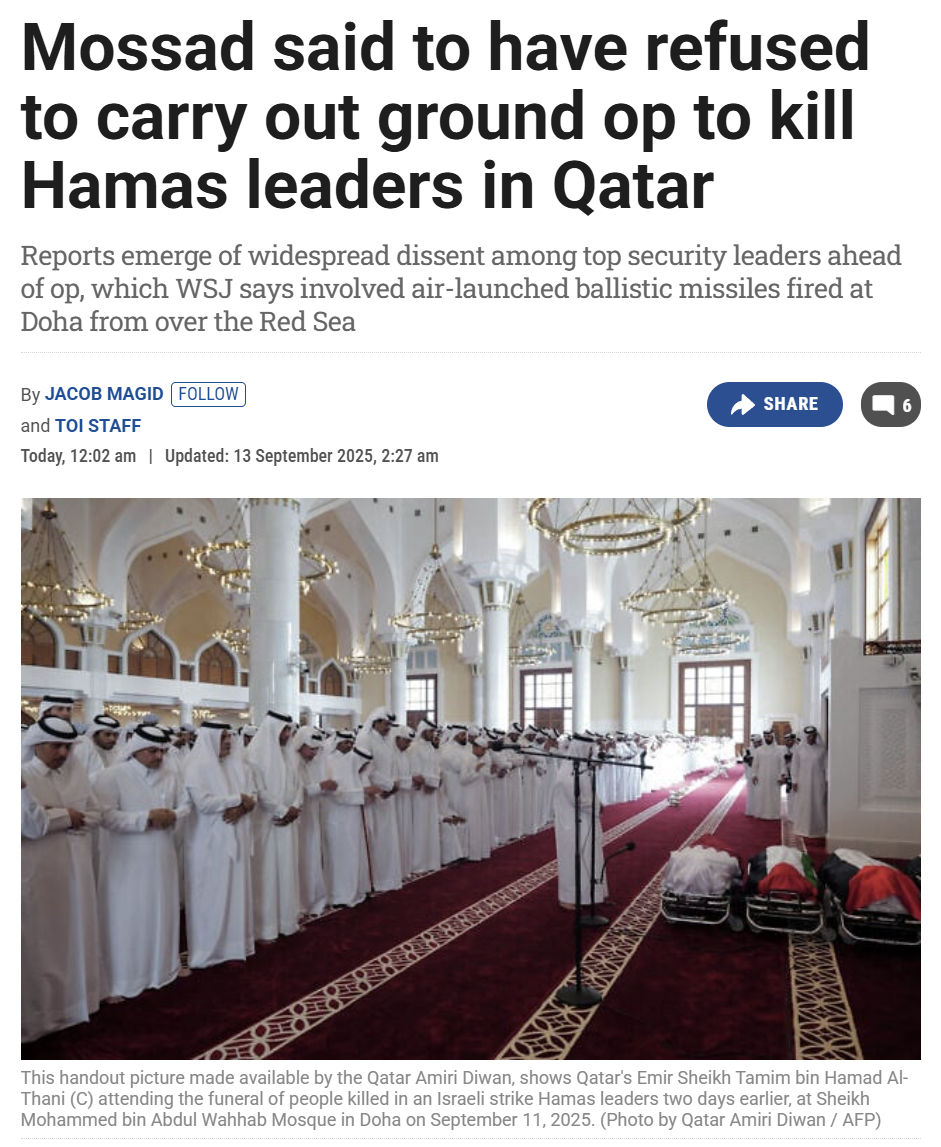 Mossad reportedly opposed the bombing of Hamas in Doha. Or did it?